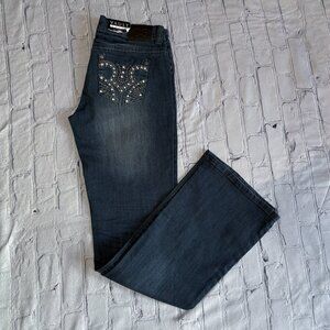 C3 Vault Women's Boot Cut Jeans Jeans Rhinestone Bling Dark Blue Denim Size 9